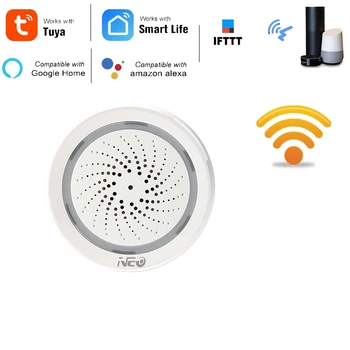 Розничный Датчик температуры влажности Wifi Сирена Приложение Tuya Smart Life Работает с Echo Alexa Google Home IFTTT Изображение