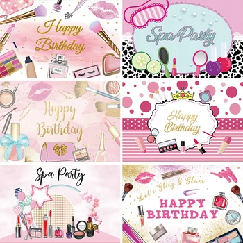 Розовый Косметический макияж для спа-вечеринки Фотографический фон Для женщин и девочек, украшения на День рождения, Фон для Фотобудки, Студийный баннер Изображение
