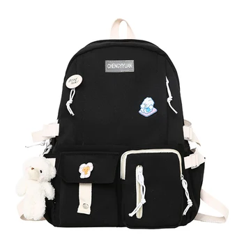 Рюкзак для студентов колледжа, модный школьный рюкзак большой емкости с подвеской в виде медали, простой регулируемый ремень для девочек-подростков Изображение
