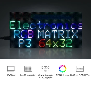 Светодиодная матричная панель RGB 64x32 пикселя с шагом 3 мм 2048 отдельных светодиодов RGB с регулируемой яркостью, полноцветный светодиодный матричный дисплей H Изображение