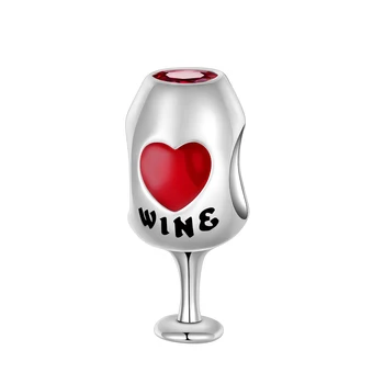 серебро 925 пробы, красный бокал для вина love wineglass wins, бутик моды, подходящий pandora, оригинальный браслет, бусины-шармы, ожерелье, женские украшения Diy Изображение