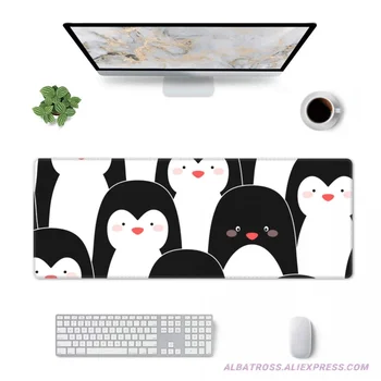 Симпатичный черно-белый игровой коврик для мыши в виде пингвина с резиновыми прошитыми краями, коврик для мыши 31,5 