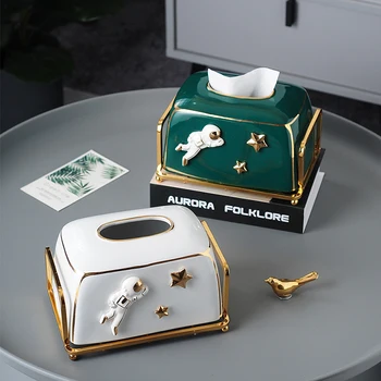 Скандинавские настольные коробки для салфеток астронавта креативная туалетная бумага многофункциональная легкая роскошная керамическая бытовая коробка для перекачки бумаги Изображение