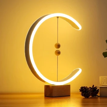 Современная интеллектуальная настольная лампа, креативный баланс на магнитной подвеске, декоративный прикроватный ночник Изображение