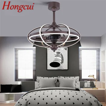 Современные потолочные вентиляторы Hongcui, кофейные светильники с дистанционным управлением, вентиляторное освещение для дома, Столовая, спальня, ресторан Изображение