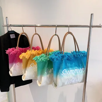 Сумка большой емкости 2022, Женская Модная Тканая сумка через плечо в западном стиле Контрастного Цвета, Дизайнерская сумка-тоут, сумки-тоут Изображение