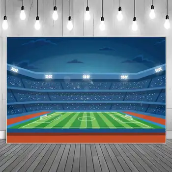 Фотография футбольного поля на заднем плане Украшение Дня рождения мальчиков На заказ Детское футбольное поле с голубым светом Студийный фон для фотосессии Изображение