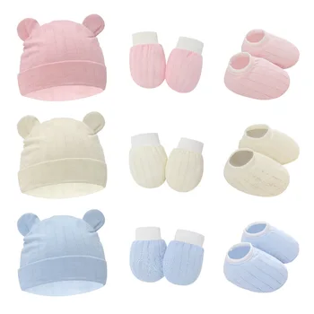 Хлопчатобумажные детские шапочки для сна для мальчиков и девочек, шапочки унисекс для новорожденных, аксессуары для новорожденных Изображение