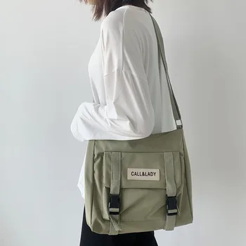 Холщовая сумка, японская простая сумка-мессенджер, Корейская сумка, студенческая нейлоновая водонепроницаемая холщовая сумка, сумки через плечо для женщин, ранцы Изображение