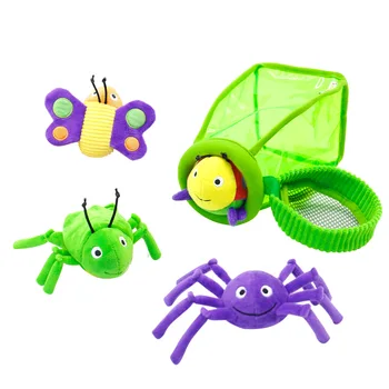 Цветная банка для насекомых Мультяшная ловушка для насекомых Плюшевая бабочка паук Божья коровка Детская мягкая плюшевая игрушка-погремушка Детские игрушки для животных Изображение