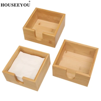 Ящик для хранения на кухне, Ресторанное бамбуковое квадратное сиденье, бумажные салфетки, футляр для салфеток, контейнер Изображение